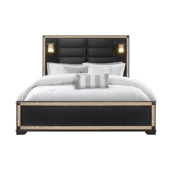 Global Furniture Usa Traditional Glam Glitter Blake Black King Bed With Lamps 3169 - main
